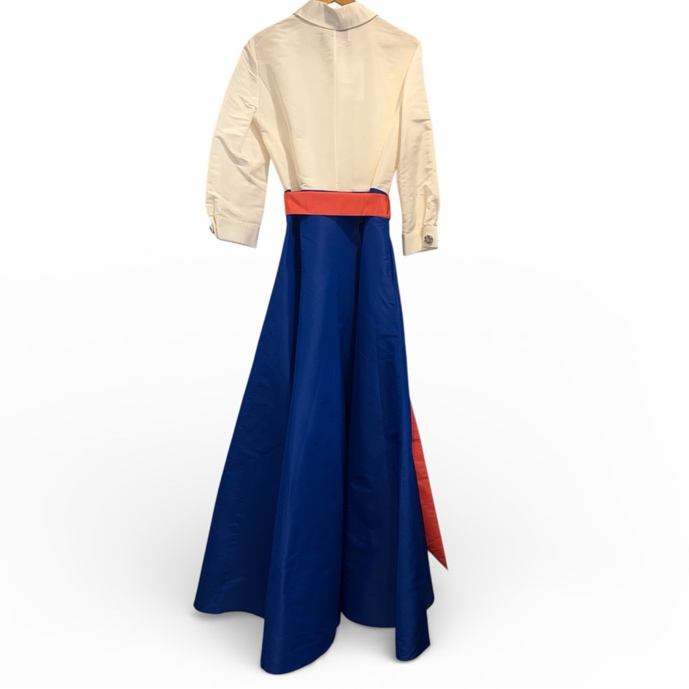 Carolina Herrera Blue Shirt Dress Colorblock Bow Belt 10 Wedding Formal NWT 🟡 - Picture 11 of 15